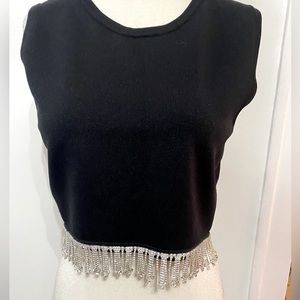 FOREVER 21 Black Sleeveless Cropped Top with Rhinestone Trim - Size XL - NEW